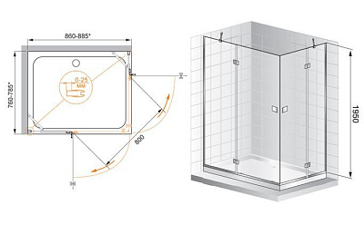 Душевой уголок Cezares Crystal AH2 120/90 C Cr R