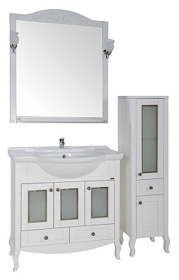 Шкаф-пенал ASB-Mebel Флоренция белый патина серебро витраж