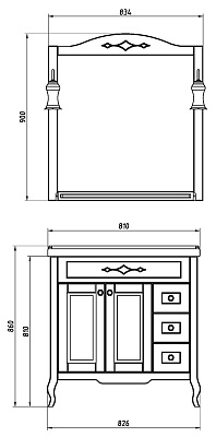 Мебель для ванной ASB-Mebel Флоренция Квадро 80 Массив ясеня белая патина серебро витраж