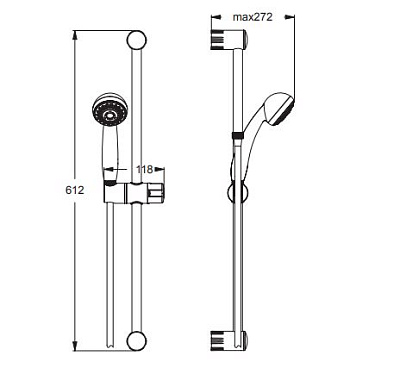 Гарнитур душевой SEVA JET S2 штанга 600мм+шланг+лейка 2 режима струи Vidima BA188AA