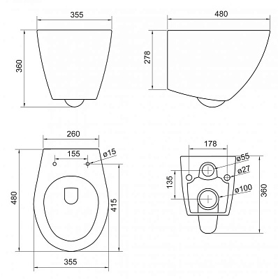 Чаша для унитаза BelBagno Alba BB125CH подвесная
