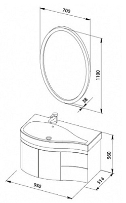 Тумба с раковиной Aquanet Сопрано 2-95  черная L