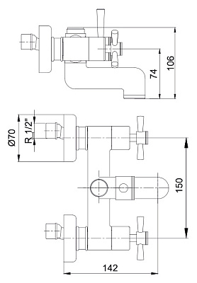 Смеситель E.C.A. Quattro 102802230 для ванны с душем