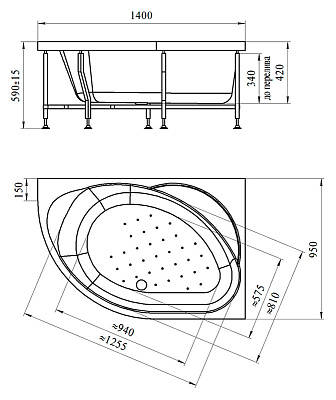 Акриловая ванна Радомир Мелани Стандарт Bronze правая