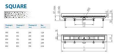Водоотводящий желоб ALPEN Square ALP-350S2 для монтажа вплотную к стене