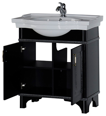 Тумба с раковиной Aquanet Валенса 80 черный краколет/серебро