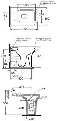 Унитаз приставной Azzurra Tulip TUVI100B1/P