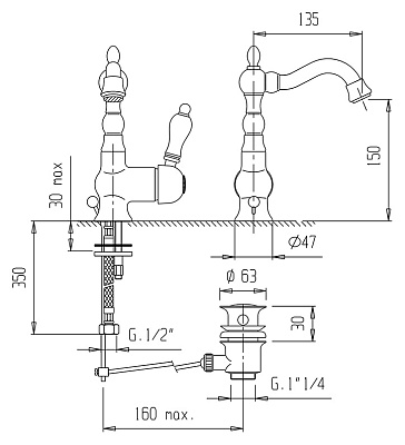 Смеситель Cezares Venezia VENEZIA-LSM2-03/24-Bi для раковины