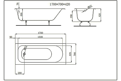 Чугунная ванна Castalia 170x70 с ручками