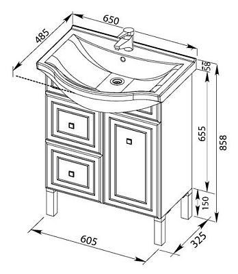 Тумба с раковиной Aquanet Стайл 65 с ящиками