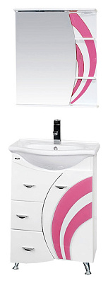 Тумба с раковиной Misty Каролина 60 3 ящика R розовое стекло