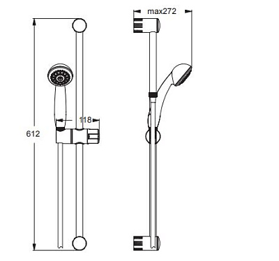 Гарнитур душевой SEVA JET S1 штанга 600мм+шланг+лейка 1 режим струи Vidima BA187AA