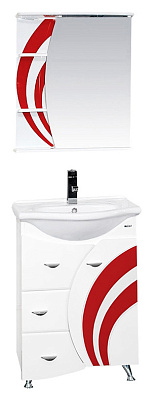 Тумба с раковиной Misty Каролина 60 3 ящика R красное стекло
