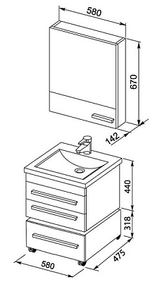 Тумба Aquanet Верона 58 подкатная черная
