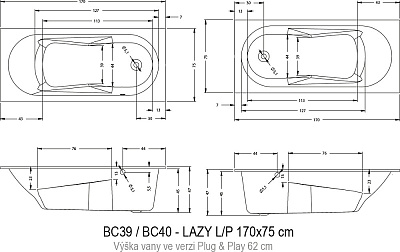 Акриловая ванна RIHO Lazy Plug & Play L 170x75