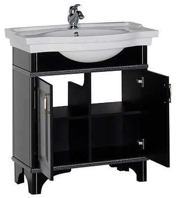 Тумба с раковиной Aquanet Валенса 80 черный краколет/серебро