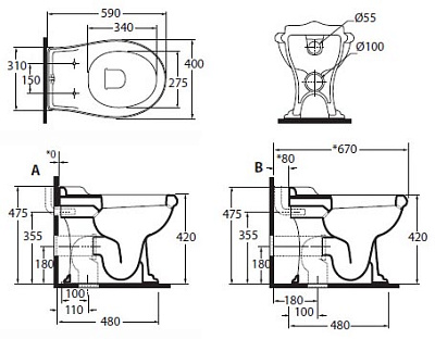 Унитаз приставной Azzurra Jubilaeum JUB100B1/P