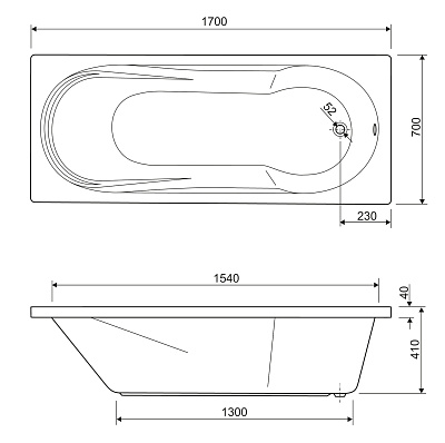 Акриловая ванна CEZARES Modena 170x70