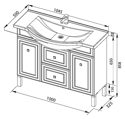 Тумба с раковиной Aquanet Стайл 105 с ящиками