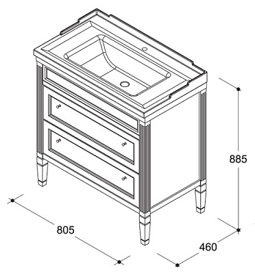 Тумба с раковиной Caprigo Альбион 80 BIANCO Antico с ящиками