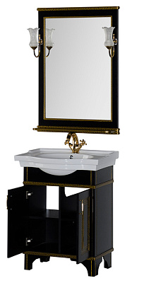 Тумба с раковиной Aquanet Валенса 70 черный краколет/золото