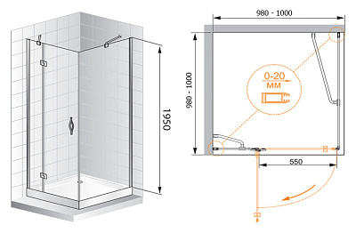 Душевой уголок Cezares Bergamo A1 100 P Cr L