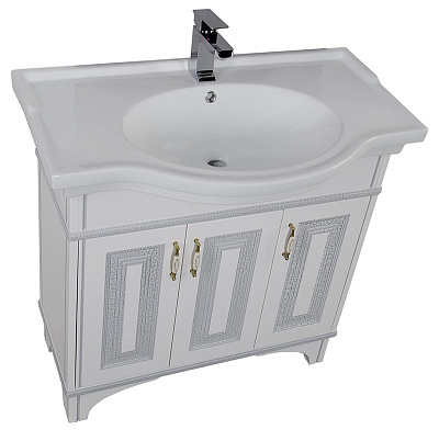 Тумба с раковиной Aquanet Валенса 100 белый краколет/серебро