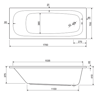 Акриловая ванна CEZARES Eco 170x70