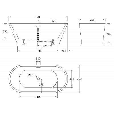Акриловая ванна BELBAGNO 170x75