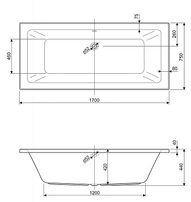 Акриловая ванна CEZARES Plane mini 170x75