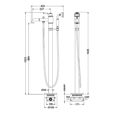 Смеситель напольный для ванны с душем Timo Arisa 5300/02Y-CR антик