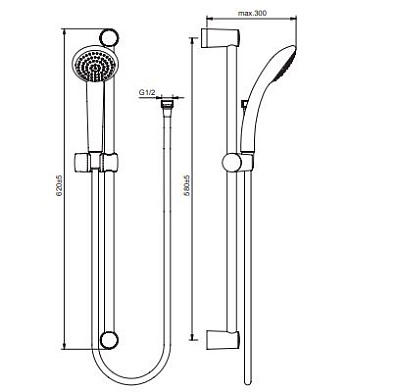 Гарнитур душевой FRESH S1 штанга 600мм+шланг+лейка 1 режим струи Vidima BA207AA