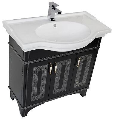 Тумба с раковиной Aquanet Валенса 90 черный краколет/серебро