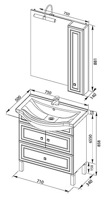 Мебель для ванной Aquanet Стайл 75 с нижним ящиком