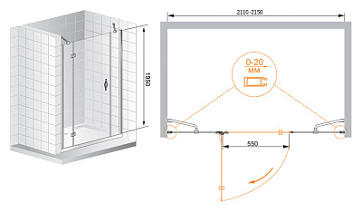 Душевая дверь в нишу Cezares Bergamo B13 100 60/60 C Cr L