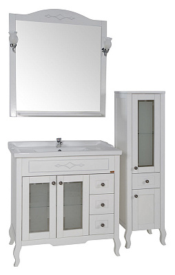 Тумба с раковиной ASB-Mebel Флоренция Квадро 80 белая патина серебро витраж