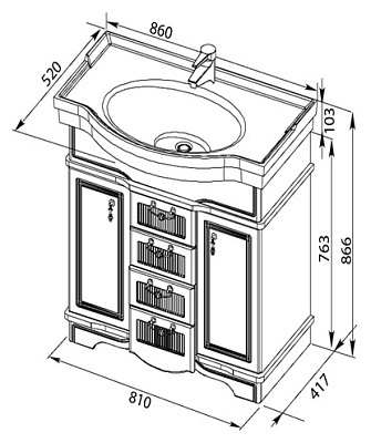 Тумба с раковиной Aquanet Луис 80 NEW темный орех