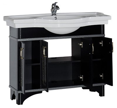 Тумба с раковиной Aquanet Валенса 110 черный краколет/серебро