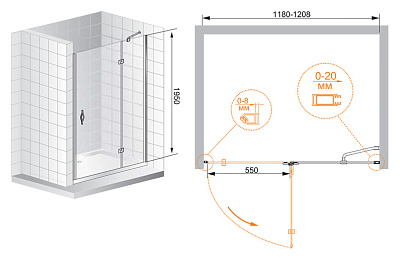 Душевая дверь в нишу Cezares Bergamo B12 120 C Cr R