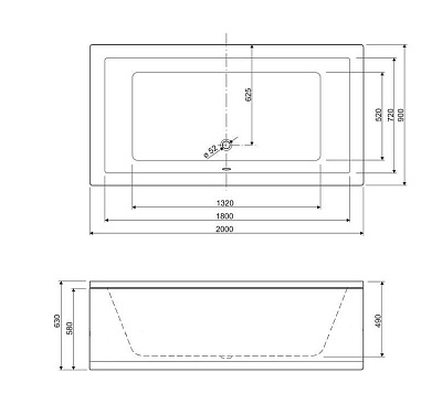 Акриловая ванна CEZARES Plane 200x90