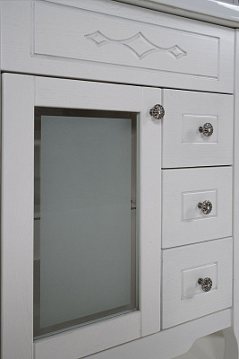 Мебель для ванной ASB-Mebel Флоренция Квадро 60 Массив ясеня белая патина серебро витраж