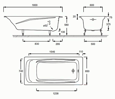 Чугунная ванна Castalia Emma 180x85 с ручками