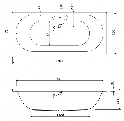 Акриловая ванна CEZARES Calisto 170x75