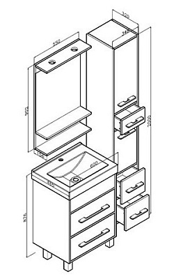 Тумба с раковиной Бриклаер Чили 60 светлая лиственница
