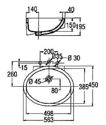 Рукомойник Jacob Delafon Ovale EN262 встраиваемый