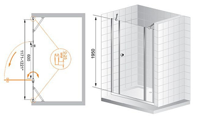 Душевая дверь в нишу Cezares Triumph B13 60/60/50 C Cr R