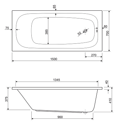 Акриловая ванна CEZARES Eco 150x70