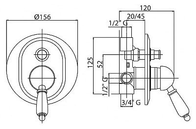 Смеситель Cezares Elite ELITE-VDIM-03/24-Bi для ванны с душем
