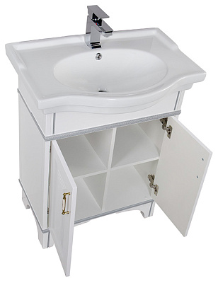 Тумба с раковиной Aquanet Валенса 80 белый краколет/серебро