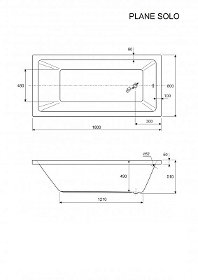 Акриловая ванна CEZARES Plane Solo 180x80